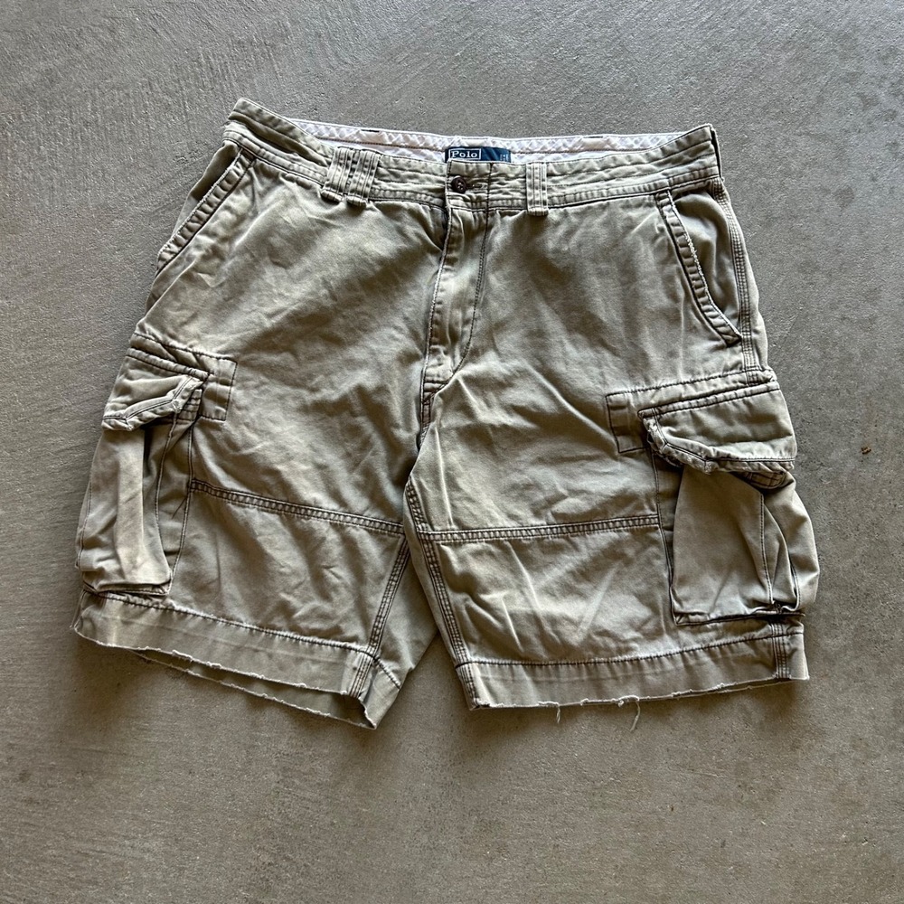 Vintage Polo Ralph Lauren Cargo Shorts Size 38 Green Cotton Distressed